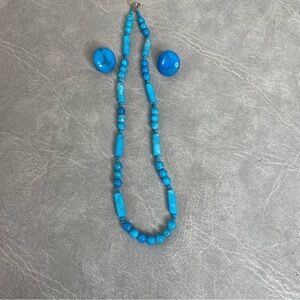 Vintage Karla Jordan Turquoise Blue Howlite Beaded Necklace and Earring Set
